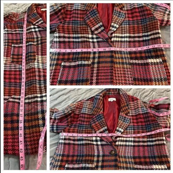 Red Dress Boutique Aura Ready For Change Berry Plaid Coat Oversized Pink Blue S - Picture 13 of 13